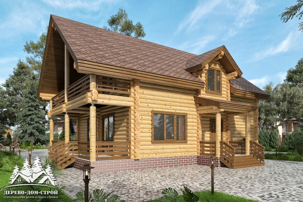Проект одноэтажного деревянного  дома с мансардой и террасой  из бревна — ДДС 507