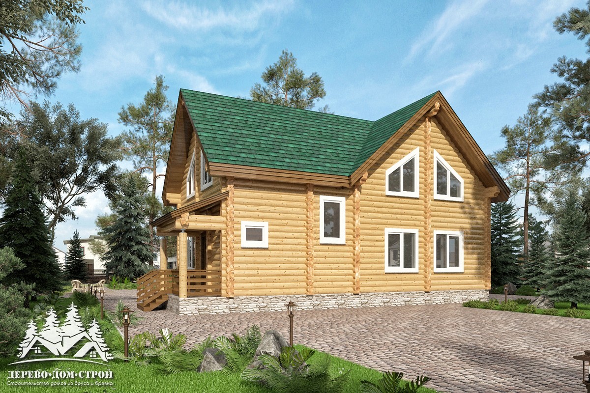 Проект одноэтажного деревянного  дома с мансардой и террасой  из бревна — ДДС 509