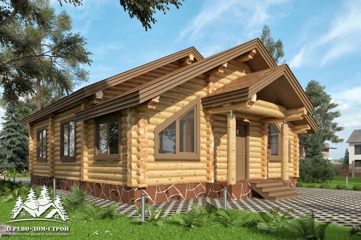 Проект одноэтажного деревянного  дома с террасой  из бревна — ДДС 518