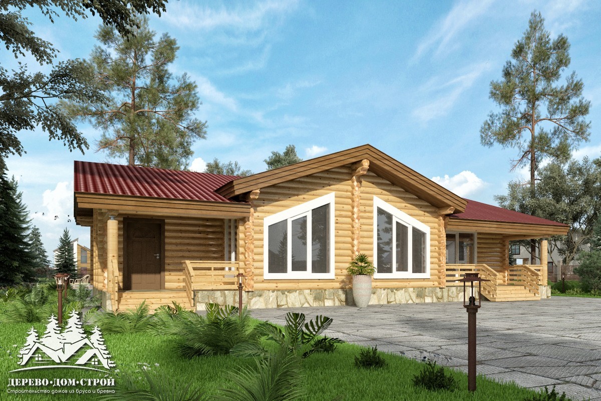 Проект одноэтажного деревянного  дома с террасой  из бревна — ДДС 521