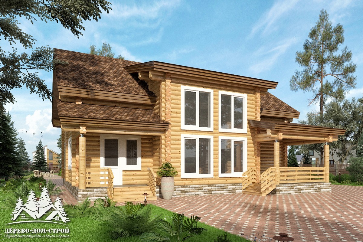 Проект одноэтажного деревянного  дома с мансардой и террасой  из бревна — ДДС 523