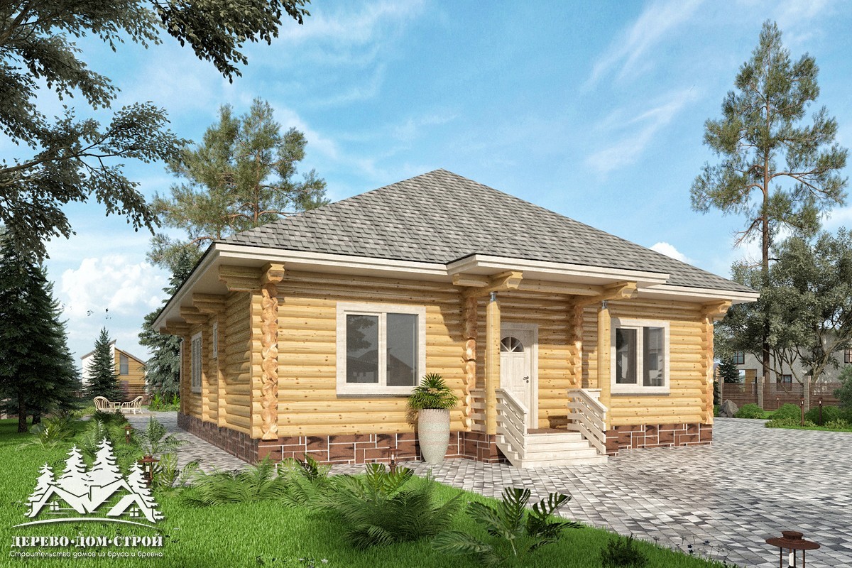 Проект одноэтажного деревянного  дома с террасой  из бревна — ДДС 525
