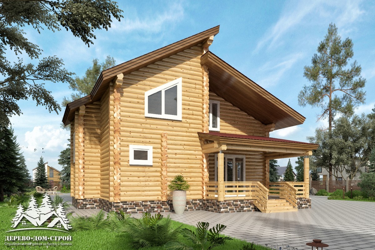 Проект одноэтажного деревянного  дома с мансардой и террасой  из бревна — ДДС 526