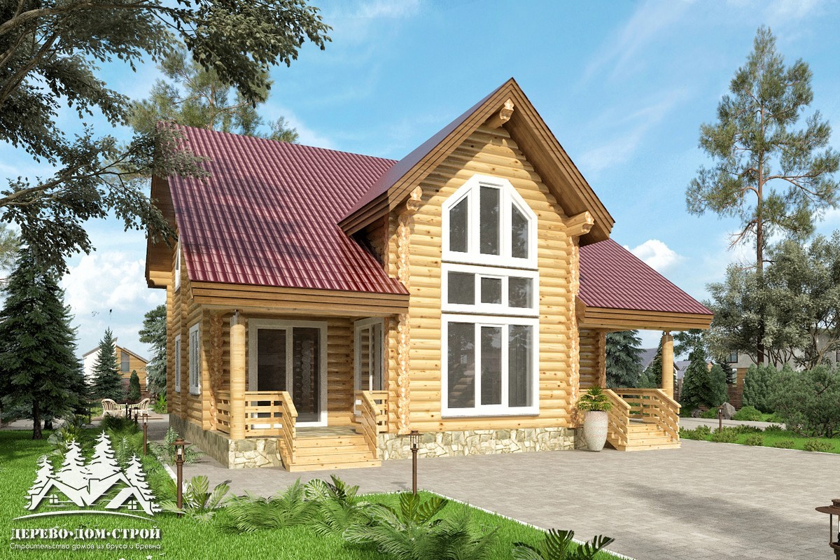 Проект одноэтажного деревянного  дома с мансардой и террасой из бревна — ДДС 501