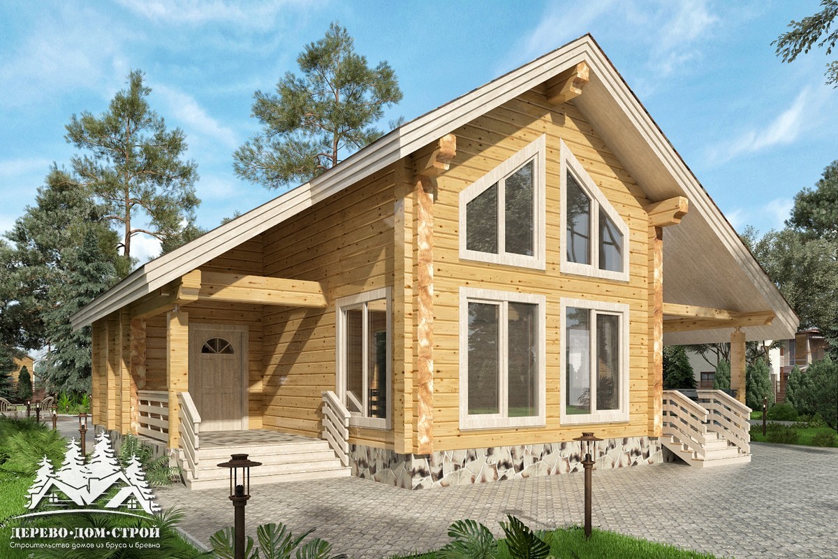 Проект одноэтажного деревянного  дома с мансардой и террасой  из бруса – ДБС 306