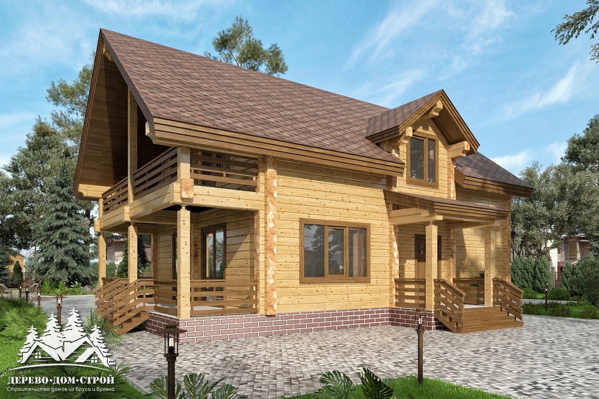 Проект одноэтажного деревянного  дома с мансардой и террасой  из бруса – ДПБ 307