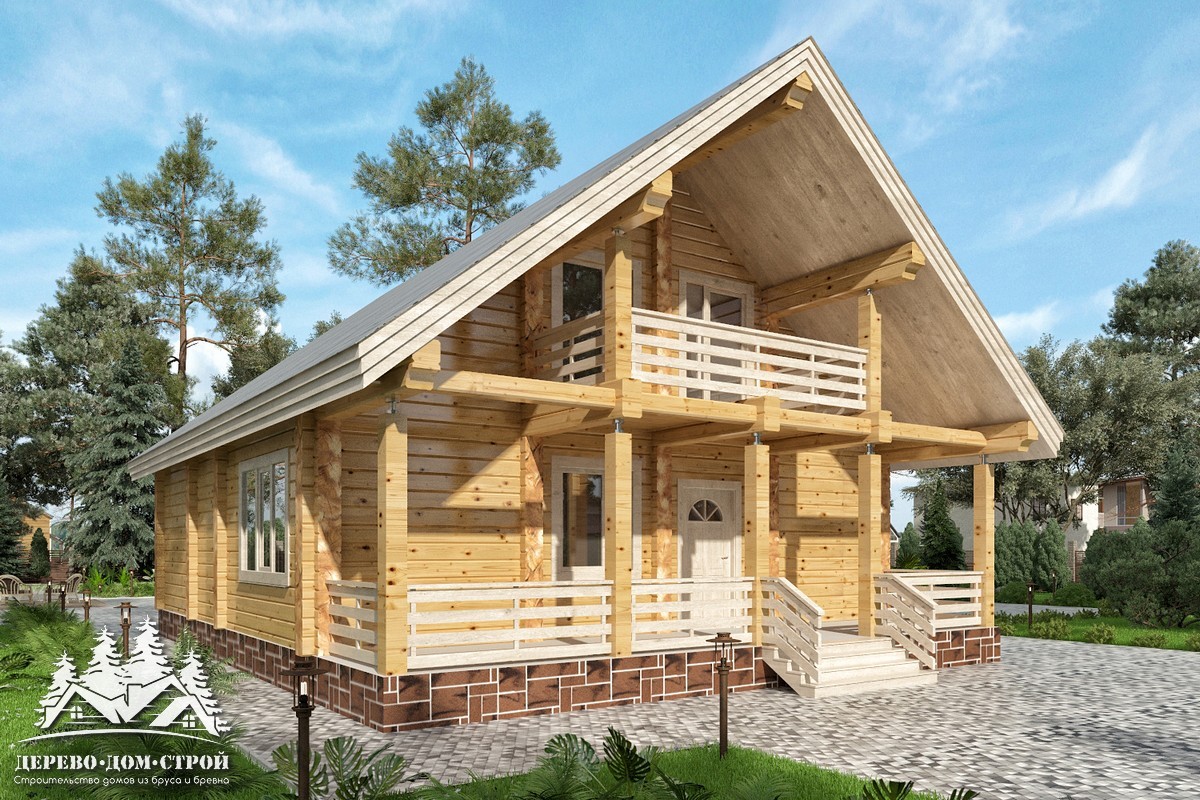 Проект одноэтажного деревянного  дома с мансардой и террасой  из бруса – ДБС 308