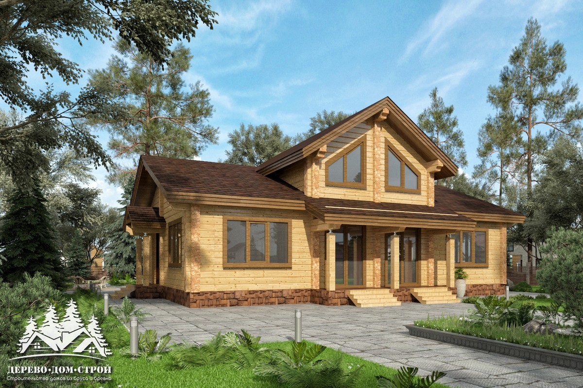 Проект одноэтажного деревянного  дома с мансардой и террасой  из бруса – ДПБ 313