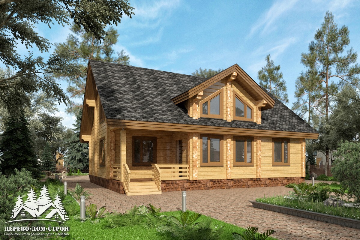 Проект одноэтажного деревянного  дома с мансардой и террасой из бруса – ДПБ 315