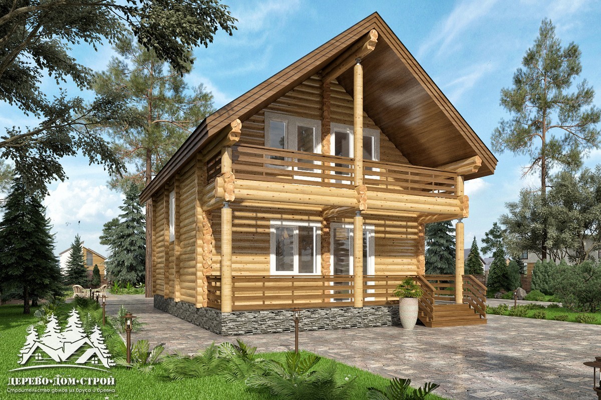 Проект одноэтажного деревянного  дома с мансардой и террасой  из бревна — ДДС 502
