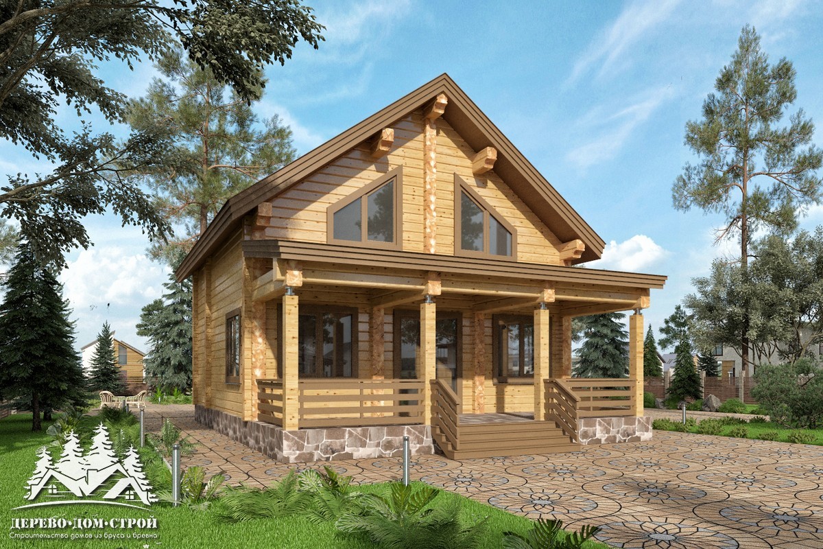 Проект одноэтажного деревянного  дома с мансардой и террасой  из бруса – ДБС 317