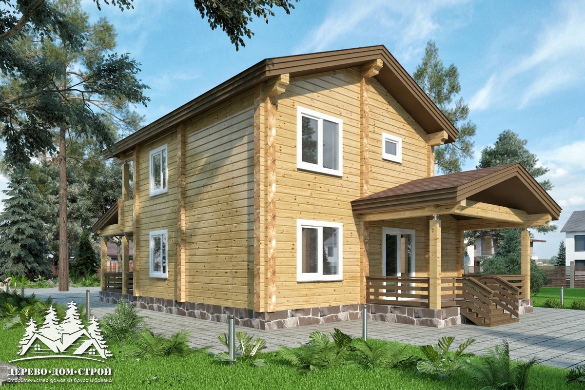 Проект одноэтажного деревянного  дома с мансардой и террасой  из бруса – ДПБ 320