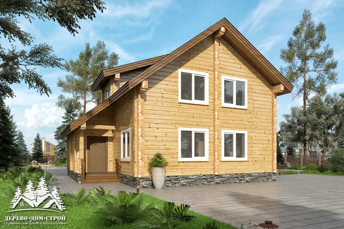 Проект одноэтажного деревянного  дома с мансардой и террасой  из бруса – ДБС 322