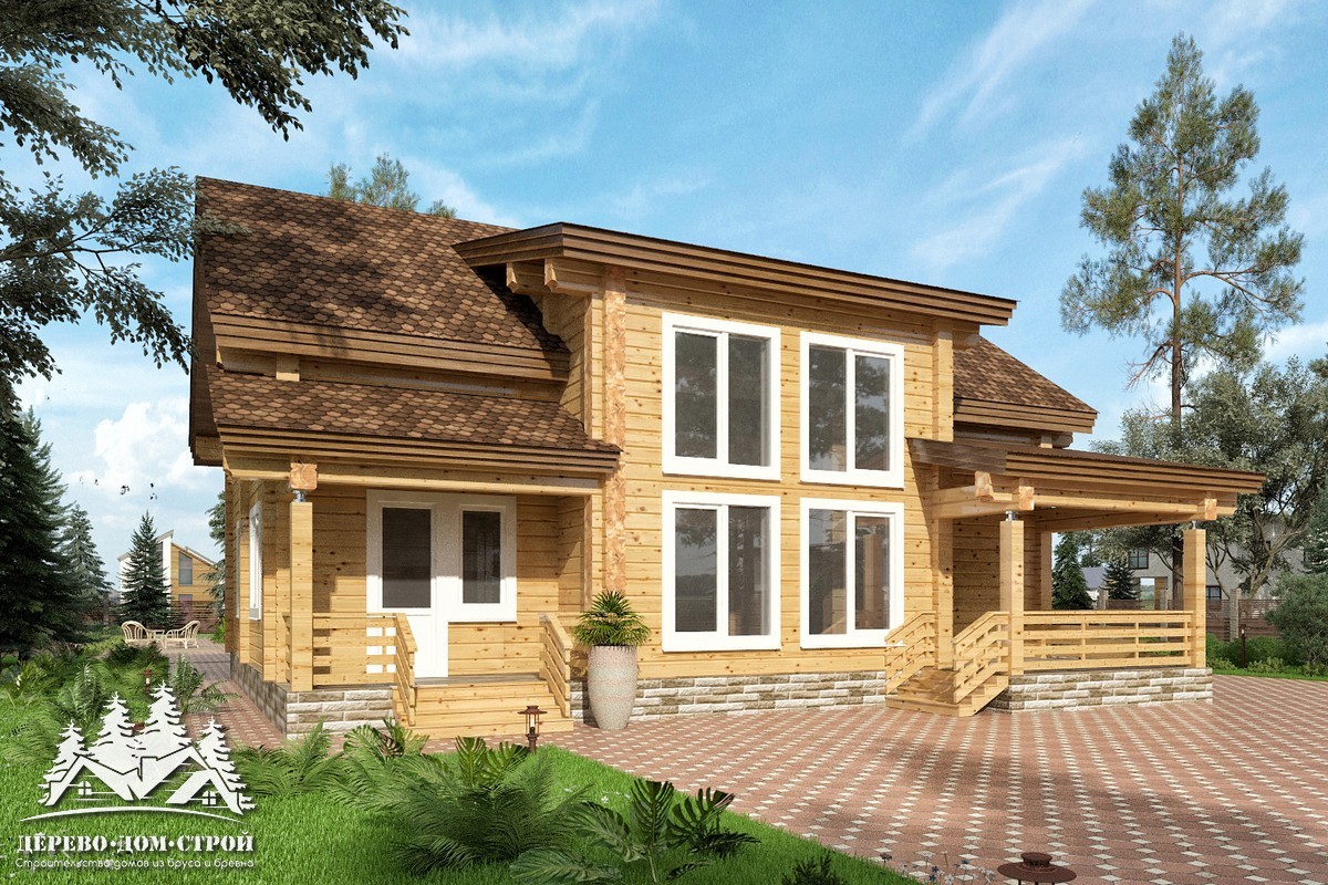 Проект одноэтажного деревянного  дома с мансардой и террасой  из бруса – ДПБ 323