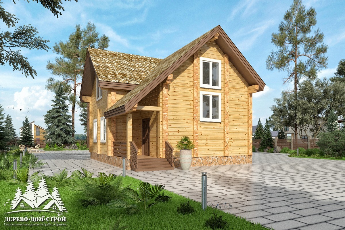Проект одноэтажного деревянного  дома с мансардой и террасой из бруса – ДПБ 330