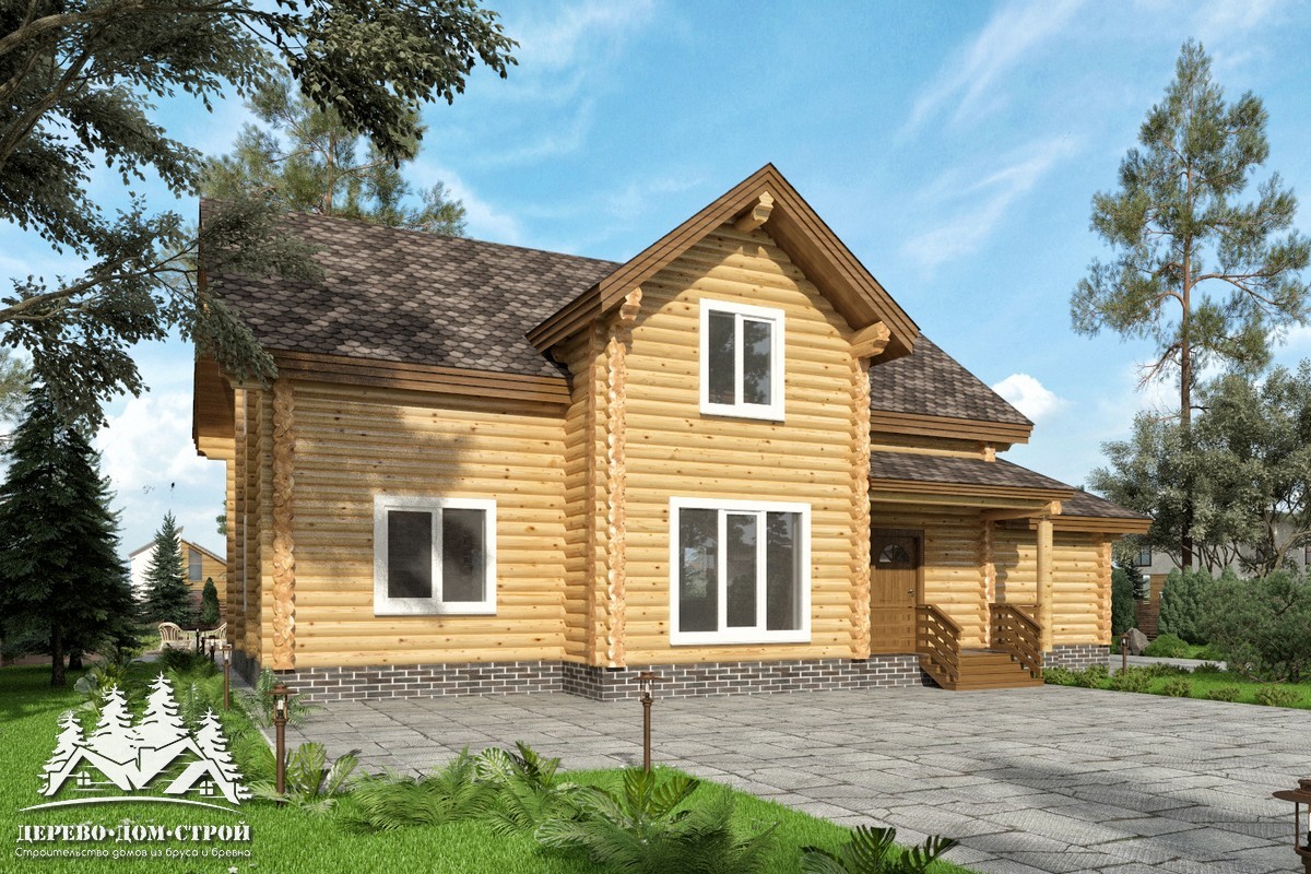 Проект одноэтажного деревянного  дома с мансардой и террасой  из бревна — ДДС 504