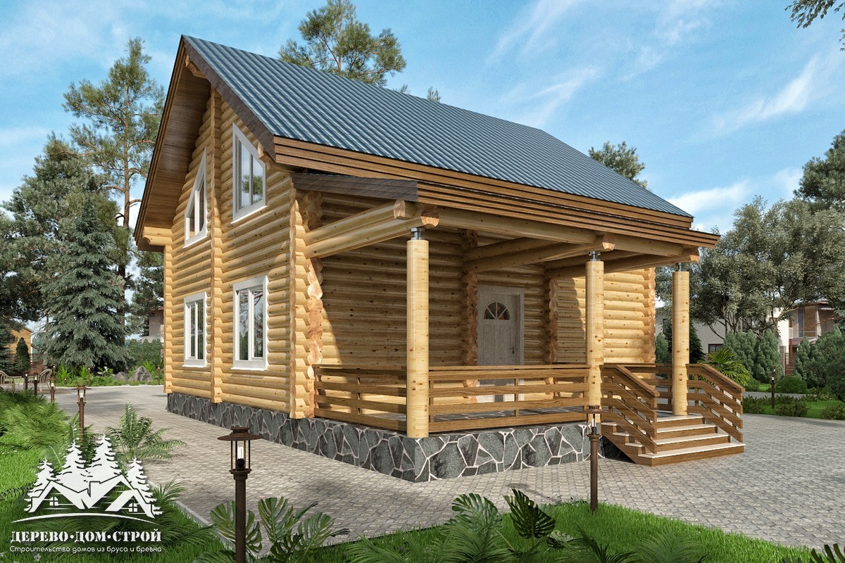 Проект одноэтажного деревянного  дома с мансардой и террасой  из бревна — ДДС 505