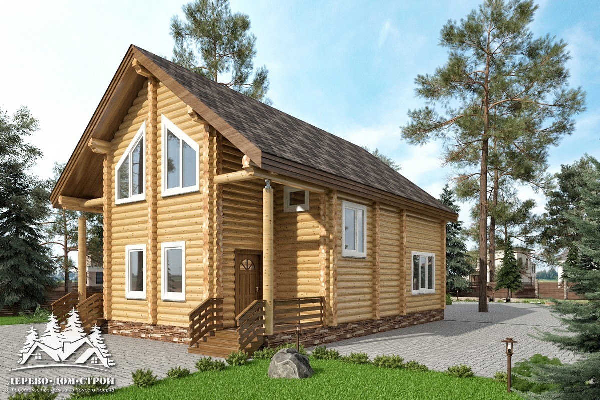 Проект одноэтажного деревянного  дома с мансардой и террасой  из бревна — ДДС 510