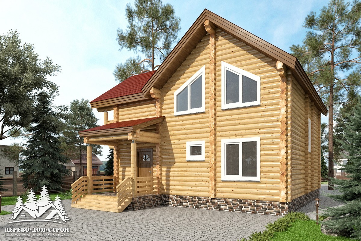 Проект одноэтажного деревянного  дома с мансардой и террасой  из бревна — ДДС 511