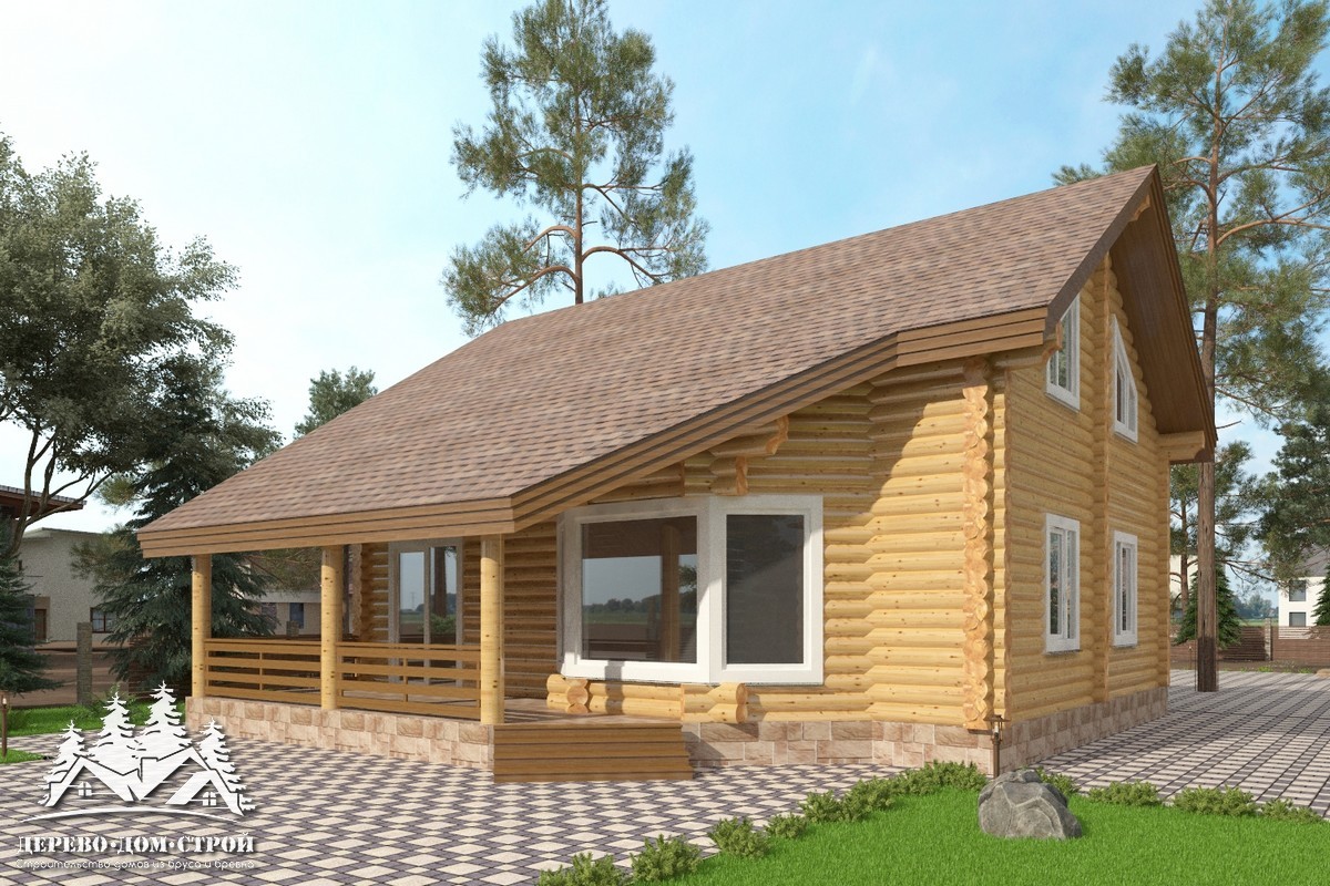 Проект одноэтажного деревянного  дома с мансардой и террасой  из бревна — ДДС 512