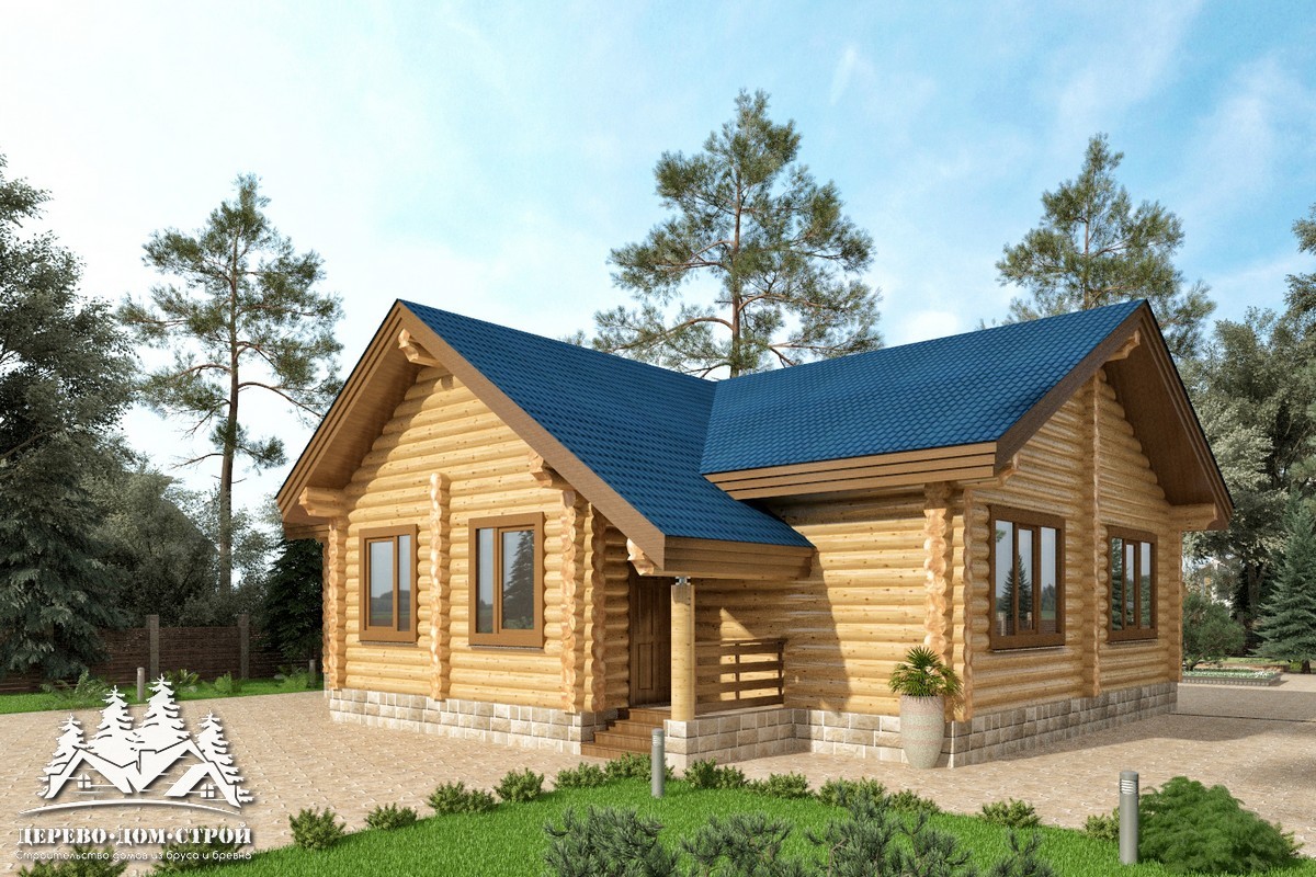 Проект одноэтажного деревянного  дома с террасой  из бревна — ДДС 514