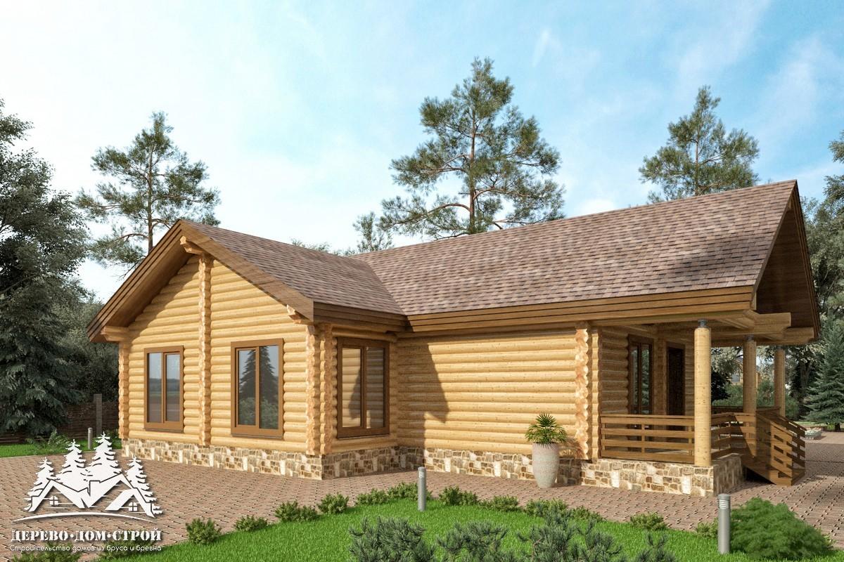 Проект одноэтажного деревянного  дома с террасой  из бревна — ДДС 516