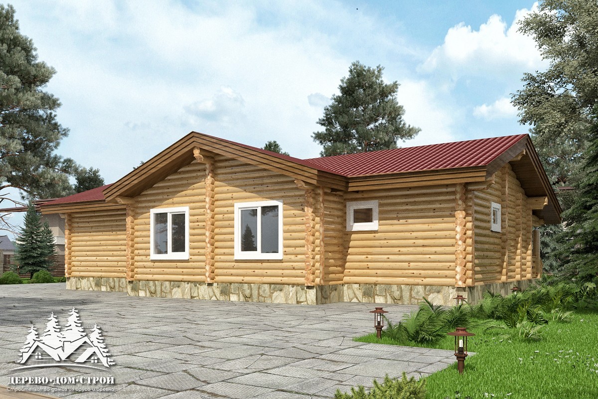 Проект одноэтажного деревянного  дома с террасой  из бревна — ДДС 521