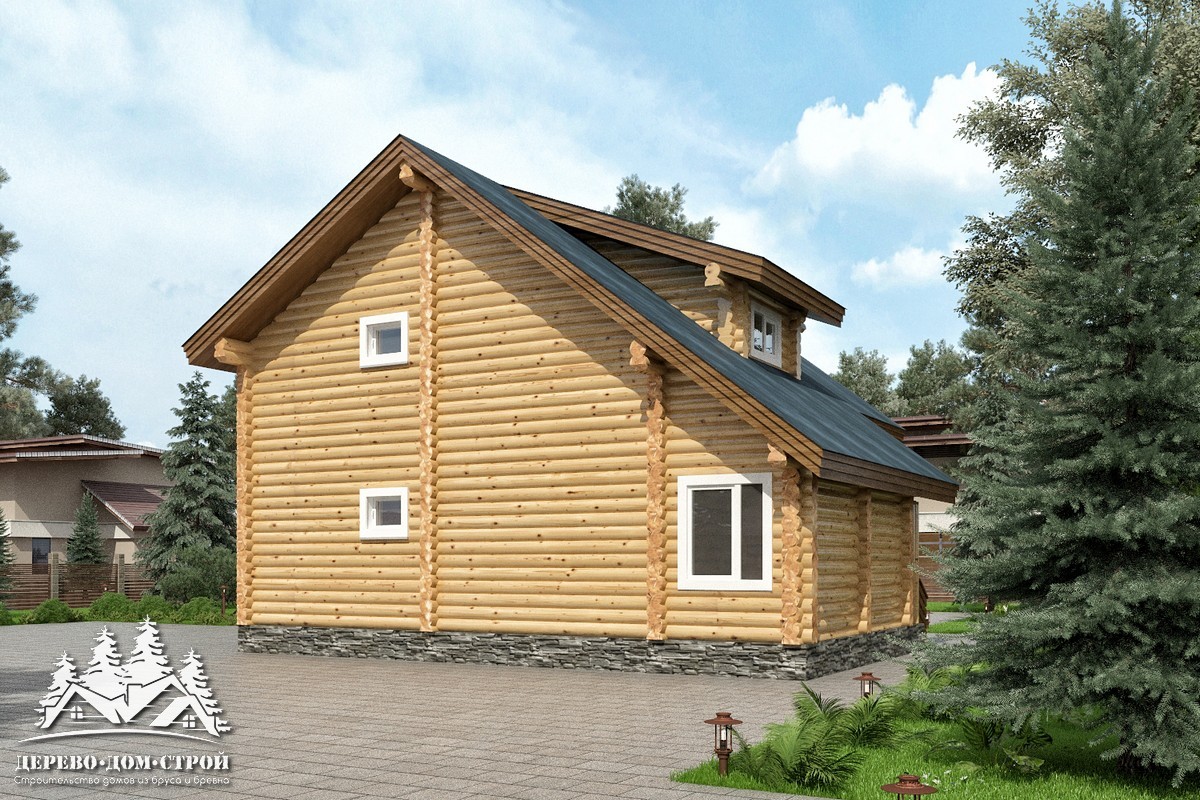 Проект одноэтажного деревянного  дома с мансардой и террасой  из бревна — ДДС 522