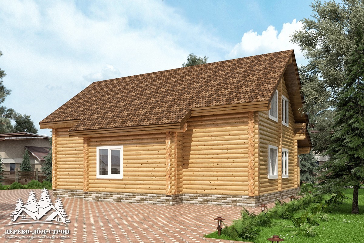 Проект одноэтажного деревянного  дома с мансардой и террасой  из бревна — ДДС 523