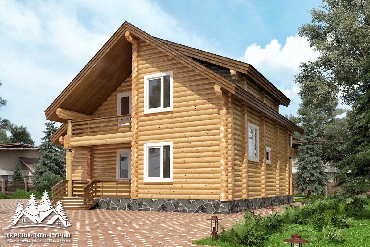 Проект одноэтажного деревянного  дома с мансардой и террасой  из бревна — ДДС 524