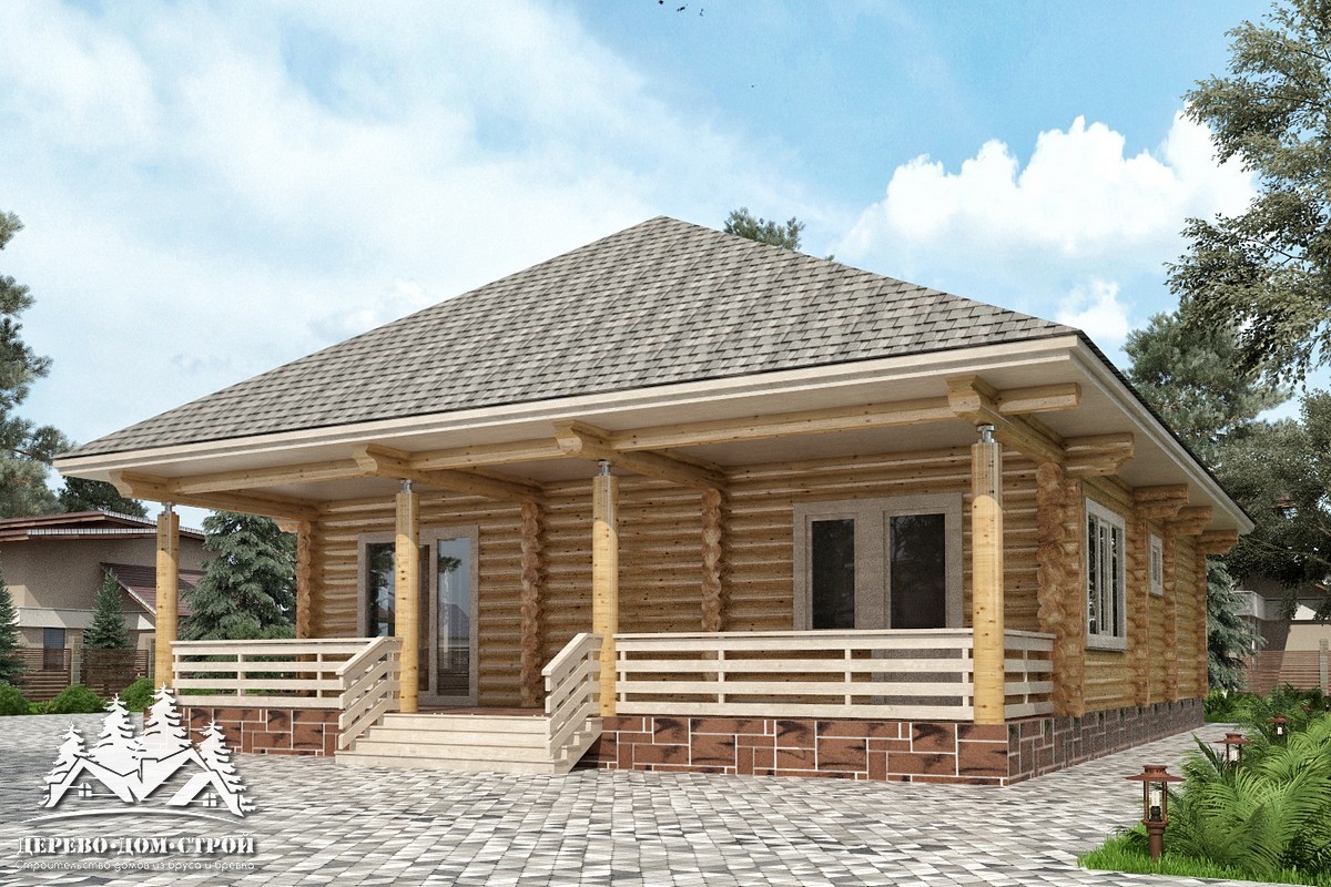 Проект одноэтажного деревянного  дома с террасой  из бревна — ДДС 525