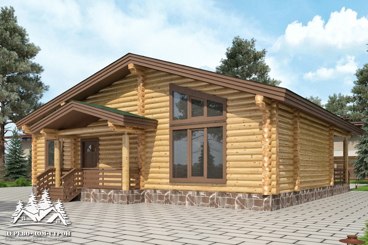 Проект одноэтажного деревянного  дома с мансардой и террасой  из бревна — ДДС 529