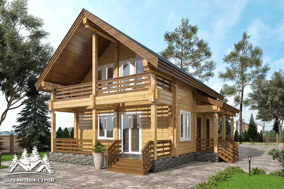 Проект одноэтажного деревянного  дома с мансардой и террасой  из бруса — ДБС 302