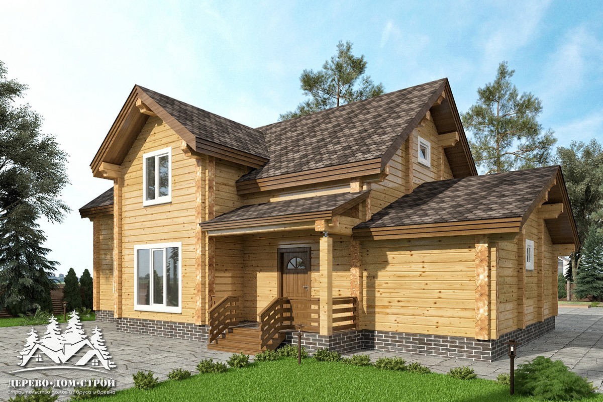 Проект одноэтажного деревянного  дома с мансардой и террасой  из бруса — ДПБ 304