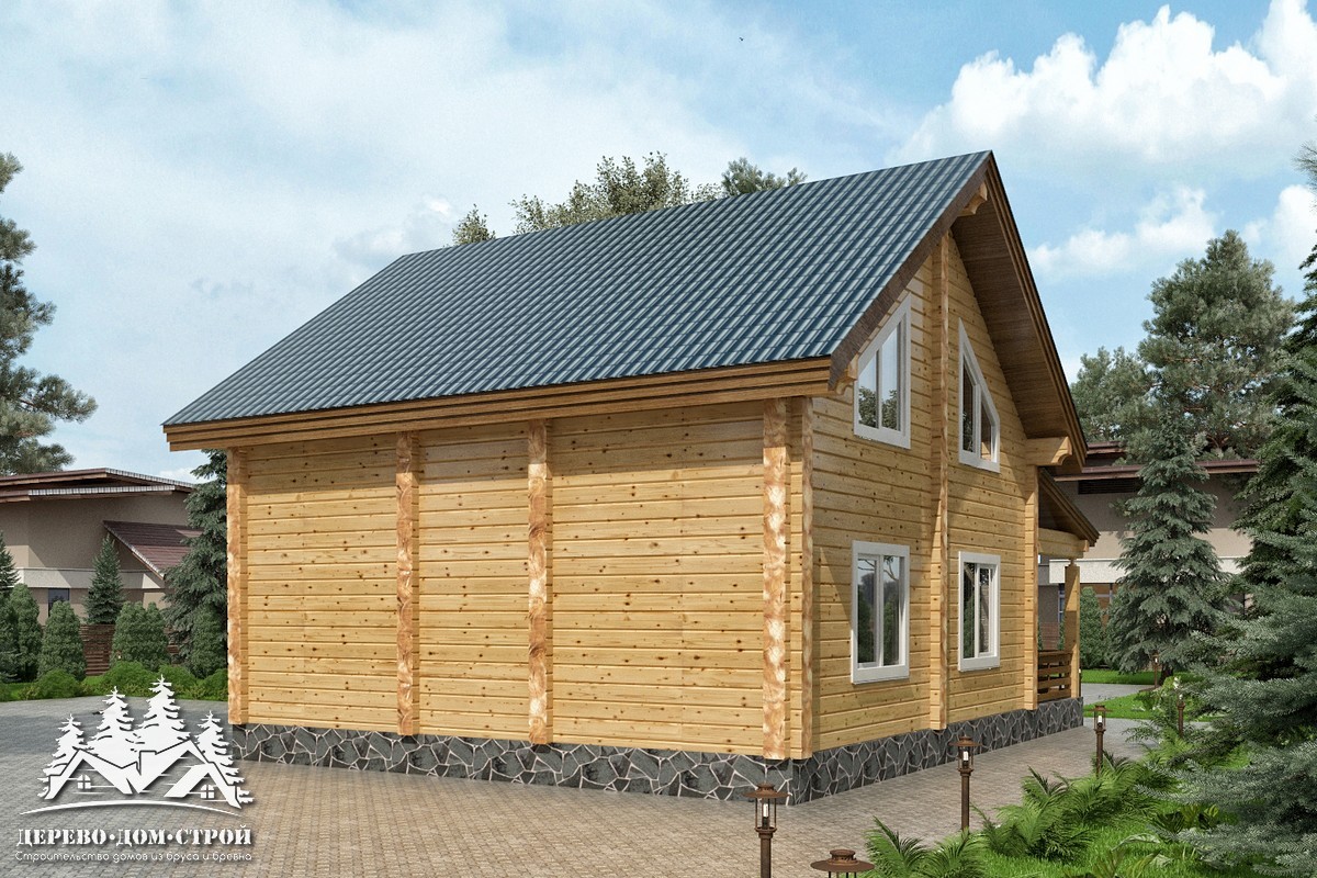 Проект одноэтажного деревянного  дома с мансардой и террасой  из бруса — ДБС 305