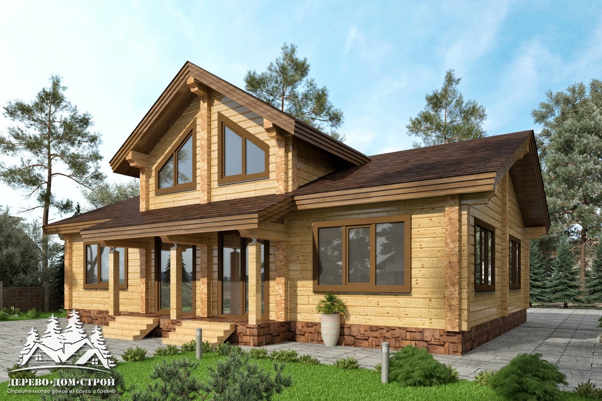 Проект одноэтажного деревянного  дома с мансардой и террасой  из бруса – ДБС 313