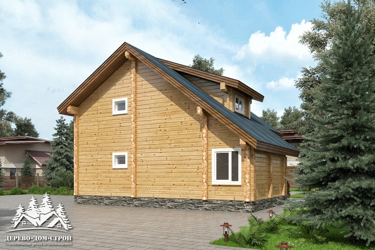 Проект одноэтажного деревянного  дома с мансардой и террасой  из бруса – ДПБ 322