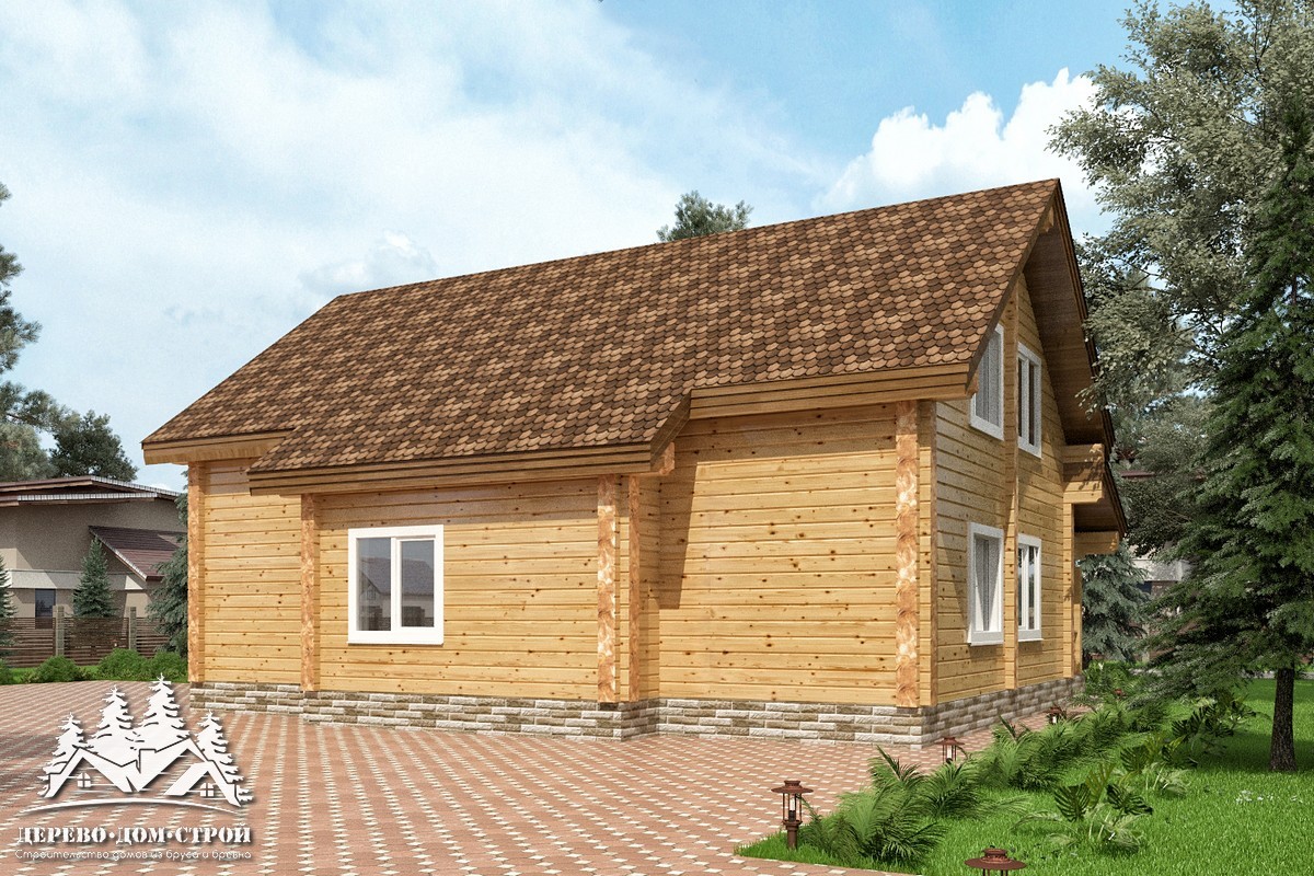Проект одноэтажного деревянного  дома с мансардой и террасой  из бруса – ДБС 323