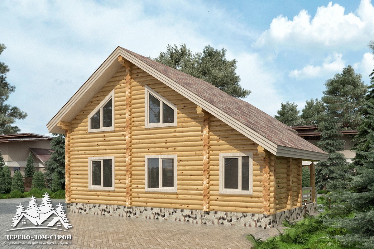 Проект одноэтажного деревянного  дома с мансардой и террасой  из бревна — ДДС 506