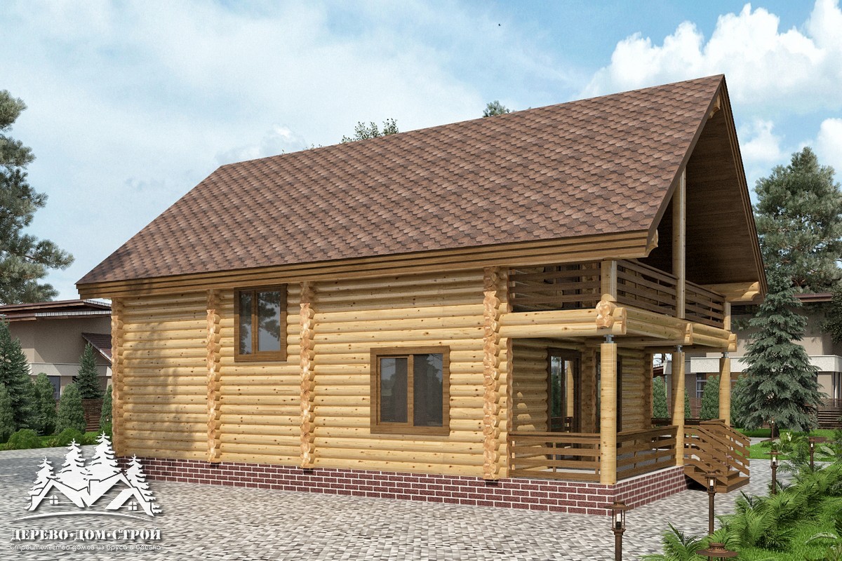 Проект одноэтажного деревянного  дома с мансардой и террасой  из бревна — ДДС 507