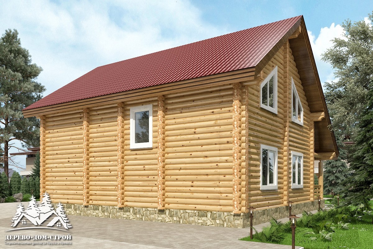 Проект одноэтажного деревянного  дома с мансардой и террасой из бревна — ДДС 501