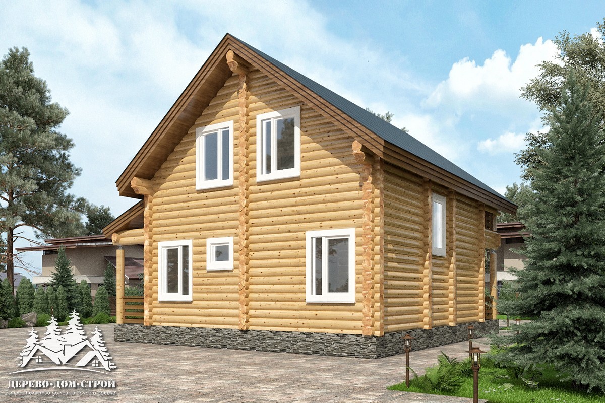 Проект одноэтажного деревянного  дома с мансардой и террасой  из бревна — ДДС 502