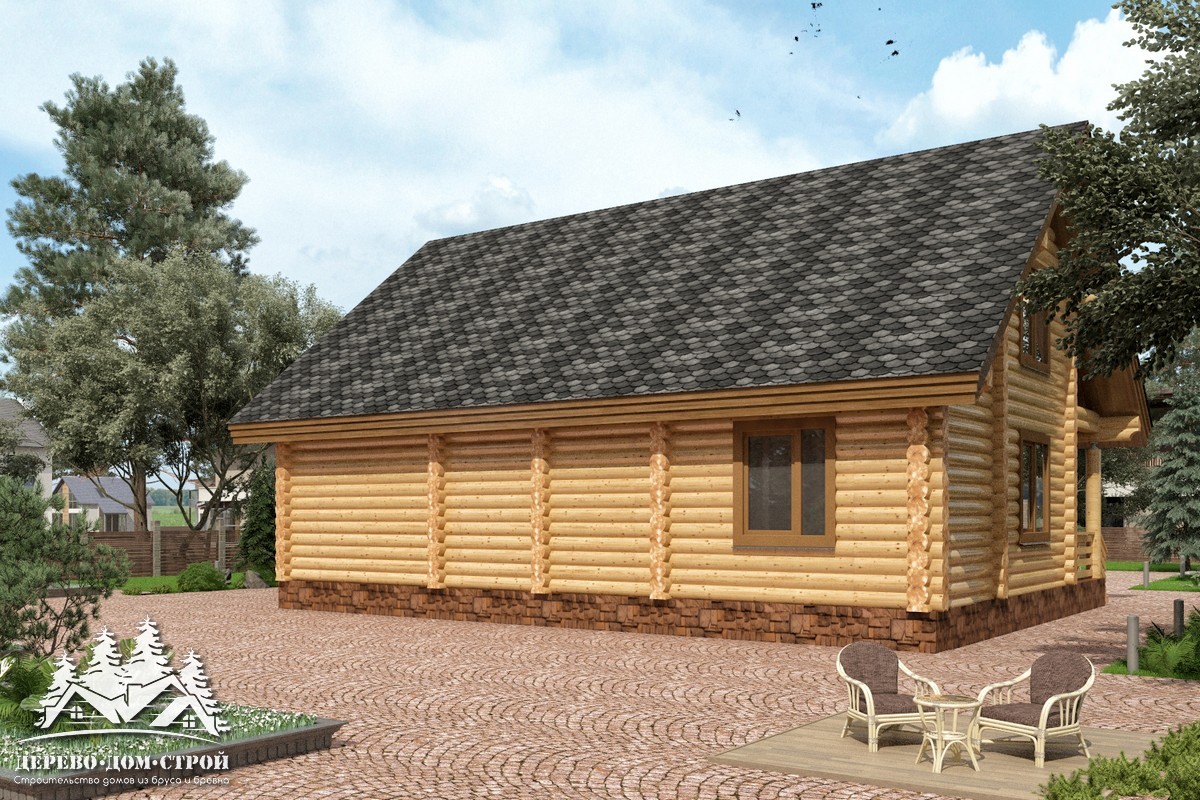 Проект одноэтажного деревянного  дома с мансардой и террасой  из бревна — ДДС 515