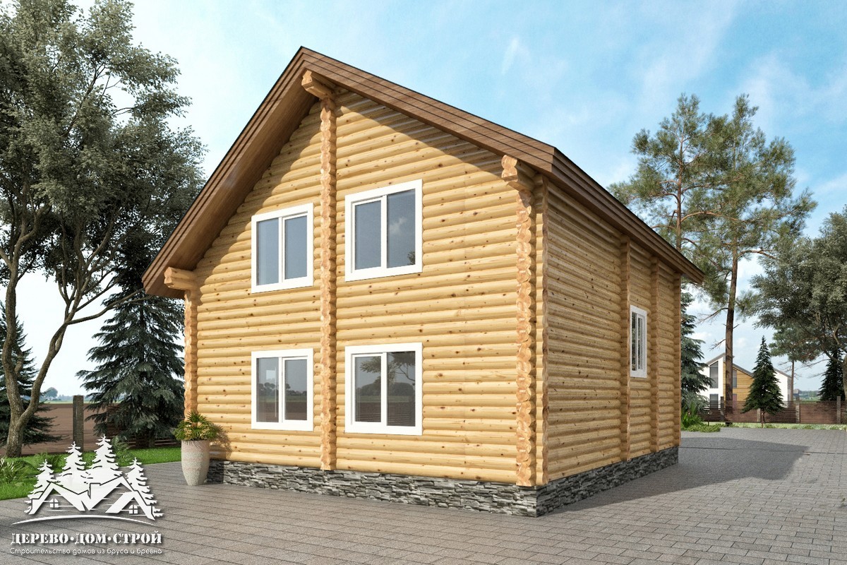 Проект одноэтажного деревянного  дома с мансардой и террасой  из бревна — ДДС 522