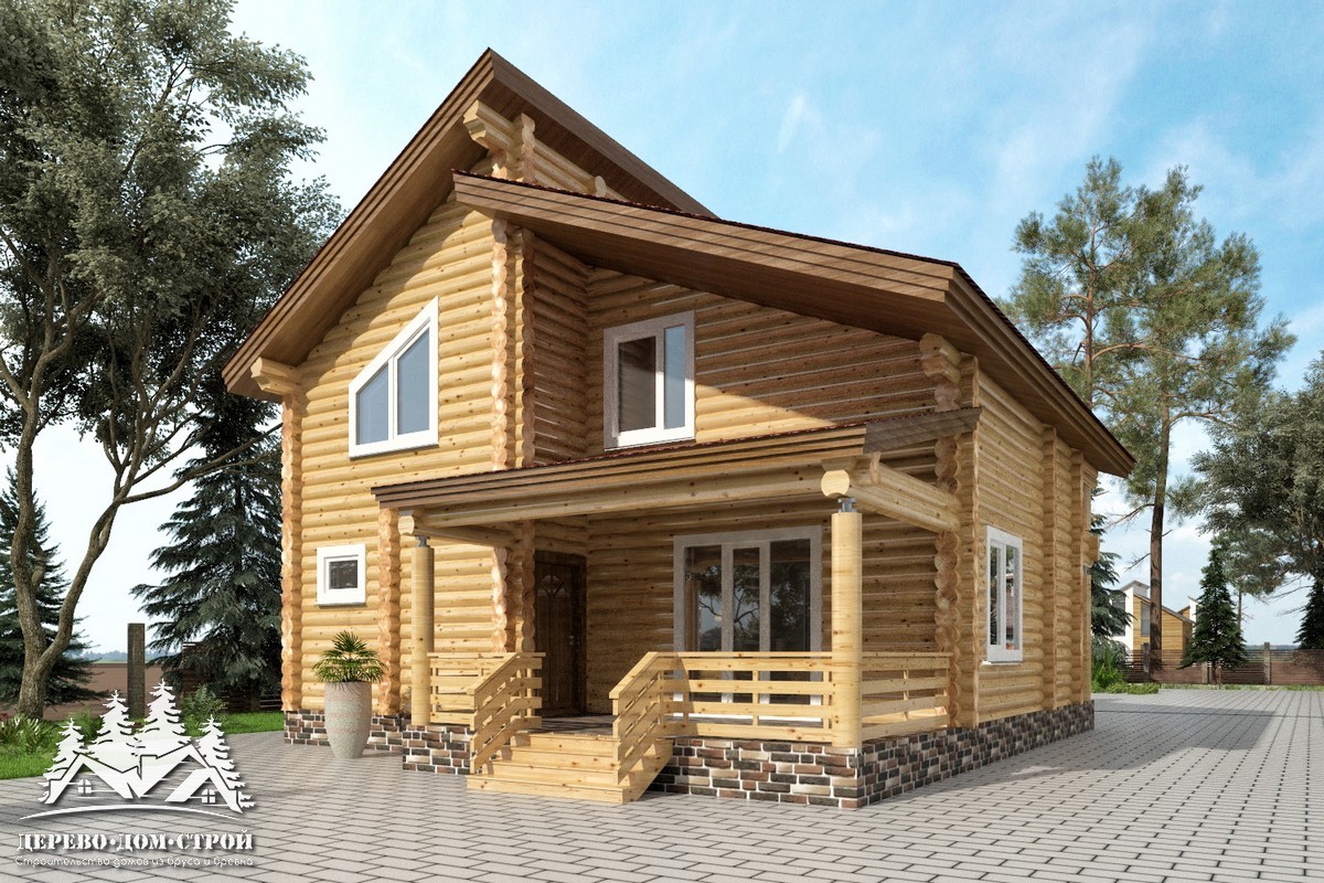 Проект одноэтажного деревянного  дома с мансардой и террасой  из бревна — ДДС 526