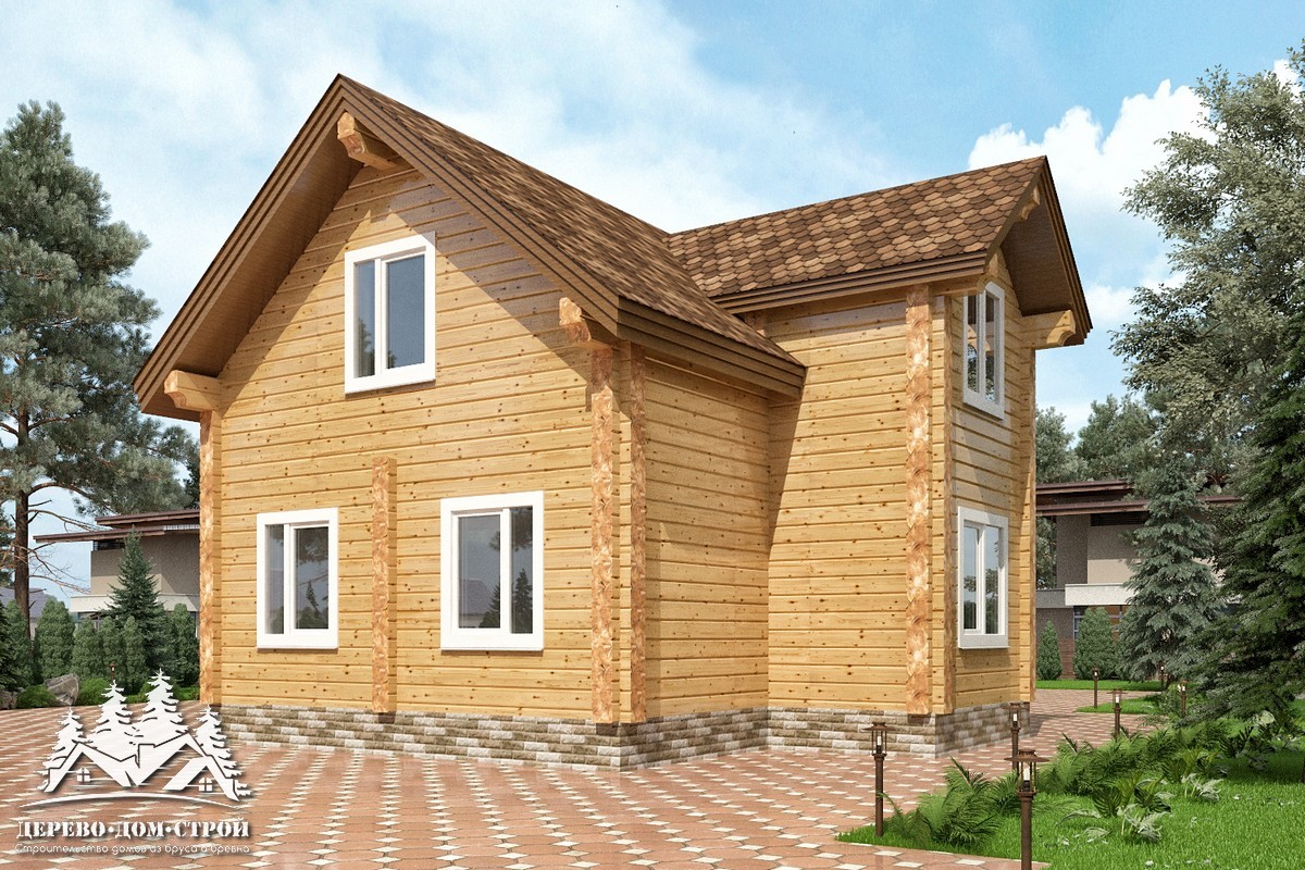Проект одноэтажного деревянного  дома с мансардой и террасой  из бруса — ДПБ 303
