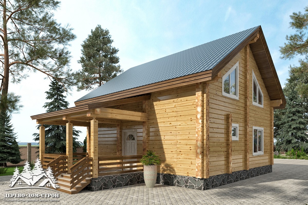 Проект одноэтажного деревянного  дома с мансардой и террасой  из бруса — ДПБ 305