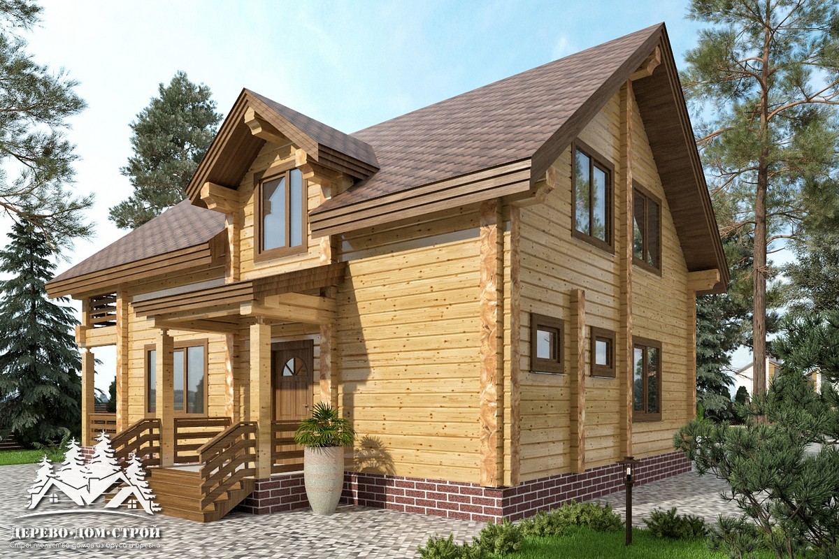 Проект одноэтажного деревянного  дома с мансардой и террасой  из бруса – ДПБ 307