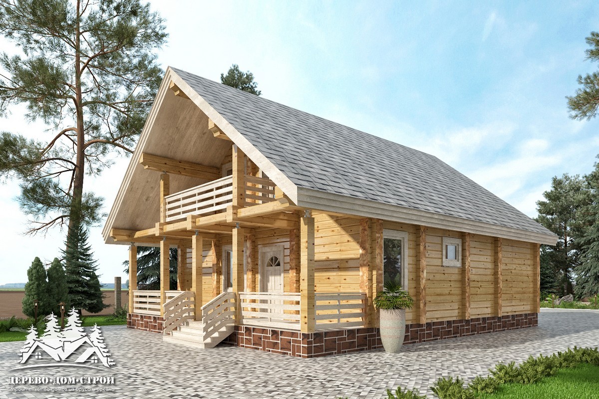 Проект одноэтажного деревянного  дома с мансардой и террасой  из бруса – ДПБ 308