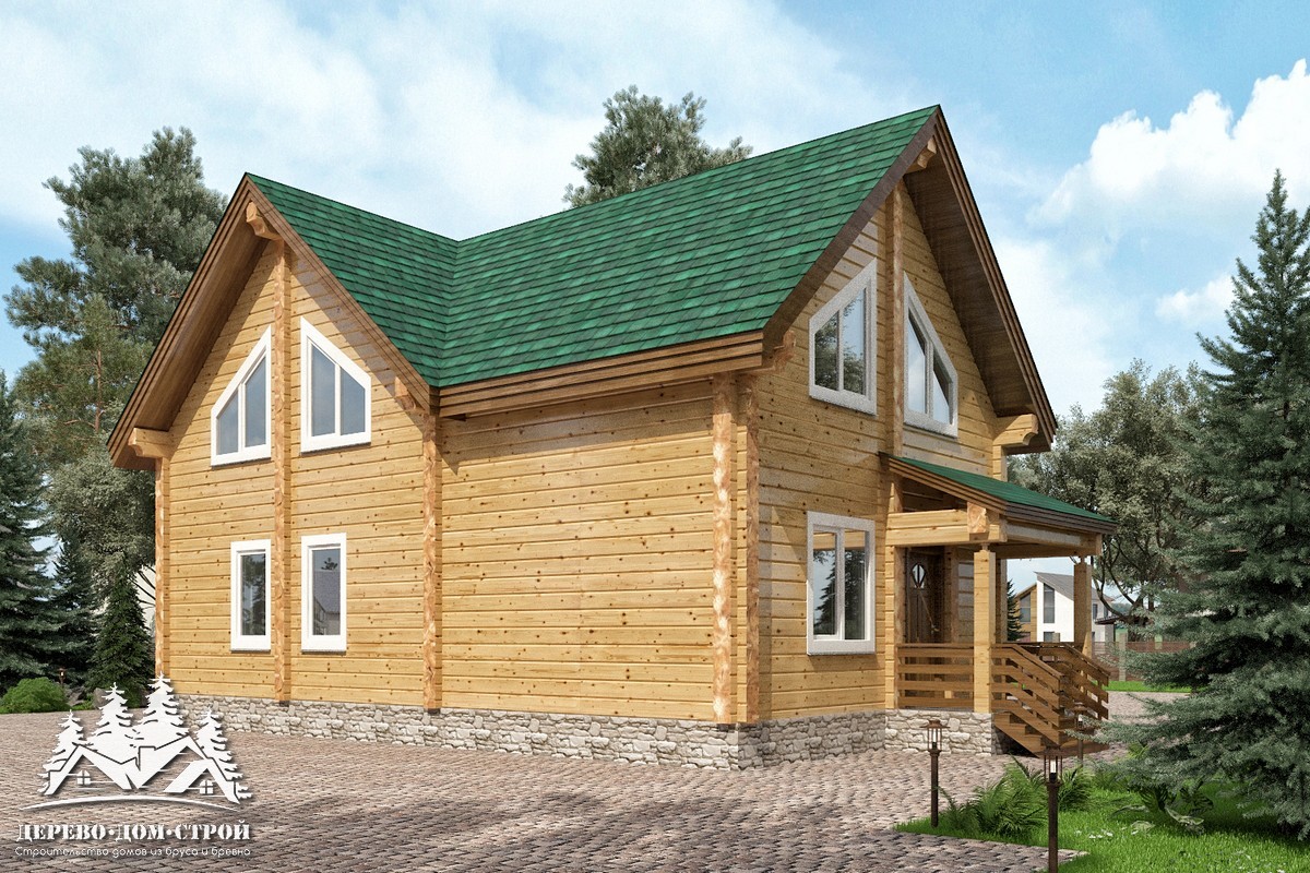 Проект одноэтажного деревянного  дома с мансардой и террасой  из бруса – ДПБ 309